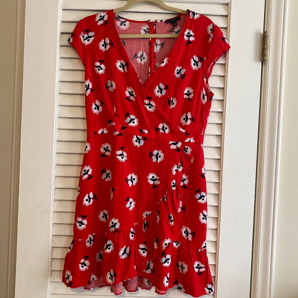 J. Crew Red Floral Faux Wrap Dress Size 10
